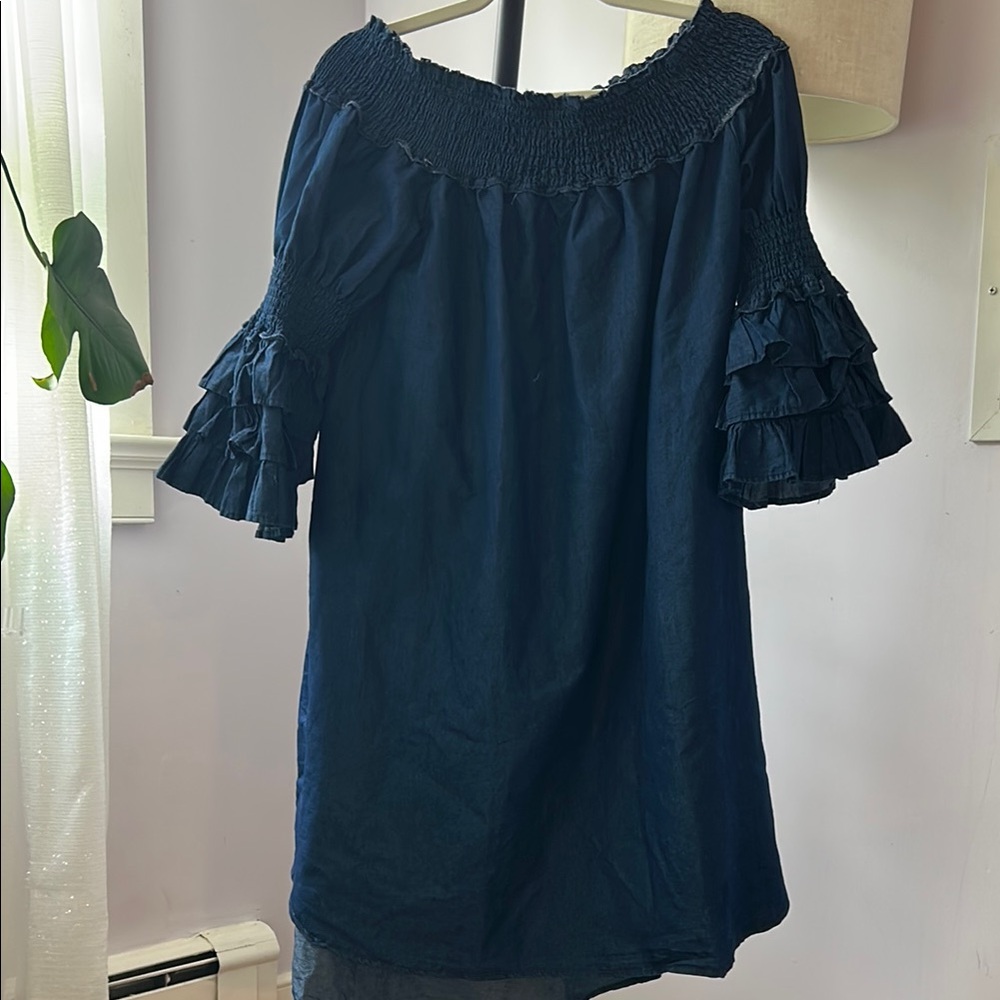 Eighty Eight Blue Bell Sleeve Ruffled Blouse